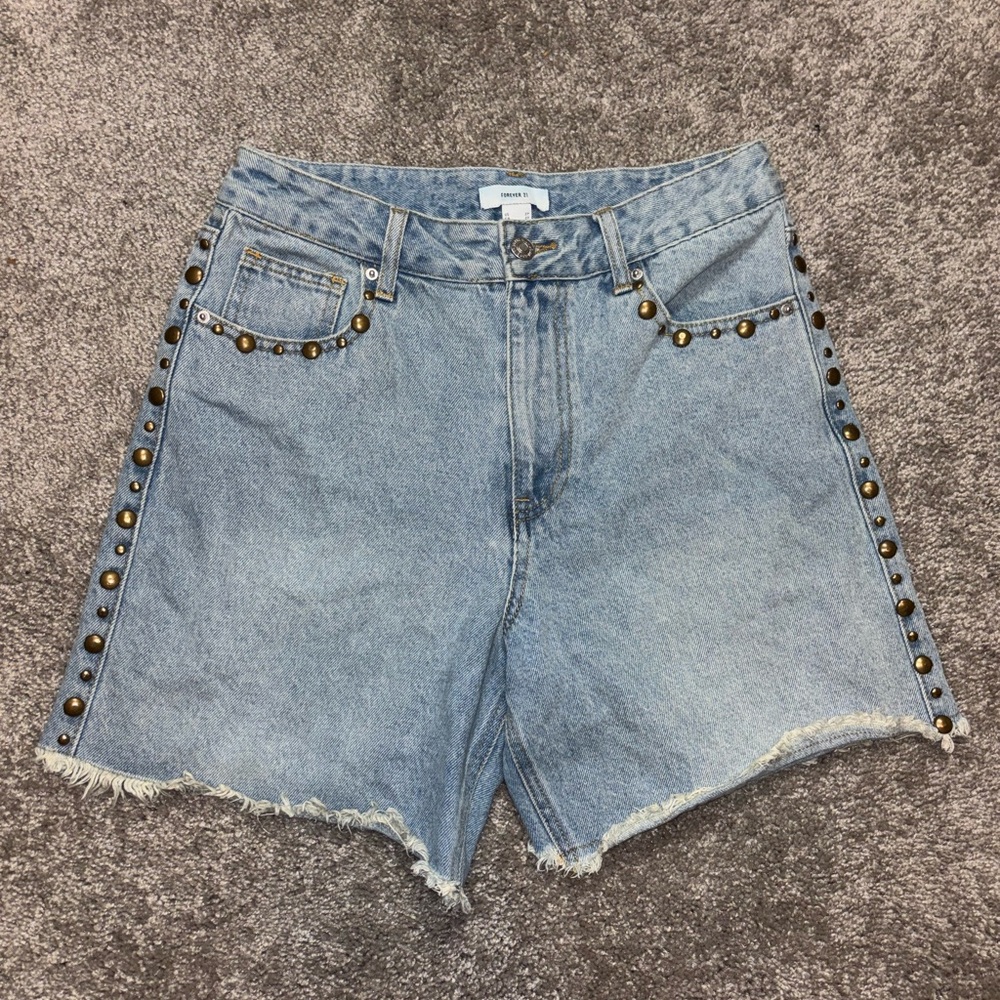 Forever 21 Blue Jean Shorts with Studded Detail